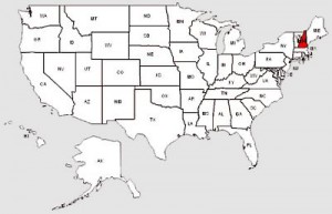 De staat New Hampshire in het rood gemarkeerd